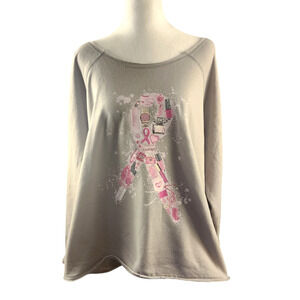 Lane Bryant Gray Breast Cancer Awareness Raw-Hem Sweatshirt Women's 22/24